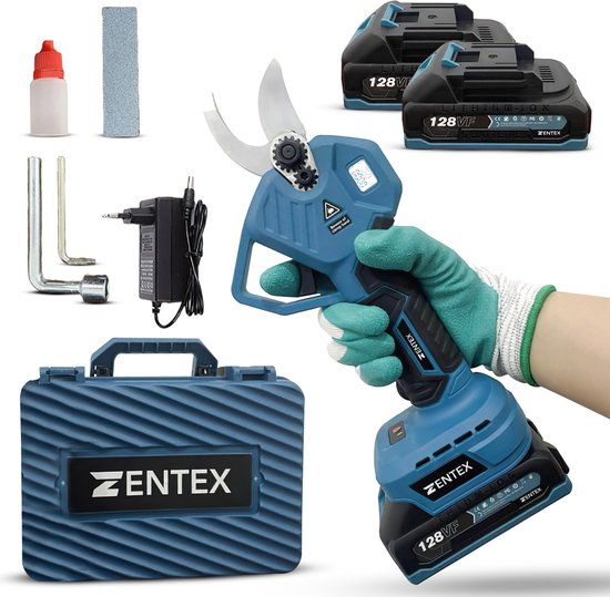 Zentex Elektrische Snoeischaar - Takkenschaar - Heggenschaar - Accu Snoeischaar - 35 mm - Incl. 2 Accu’s - 4 uur Werktijd - Snel Opladen - Veilig & Ergonomisch - Met Koffer van Zentex