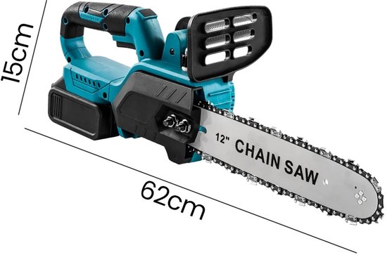 Zerova Borstel loze Kettingzaag - Motorzaag - Boomzaag Electrische - Draagbare kettingzaag - Bomen en Takken - 2 Accu's - Blauw