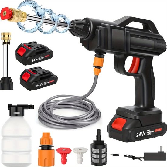 Zerova Draadloze Hogedrukreiniger - Oplaadbare Accu - Multifunctioneel Reinigingspistool - Electrische waterspuit - Zwart