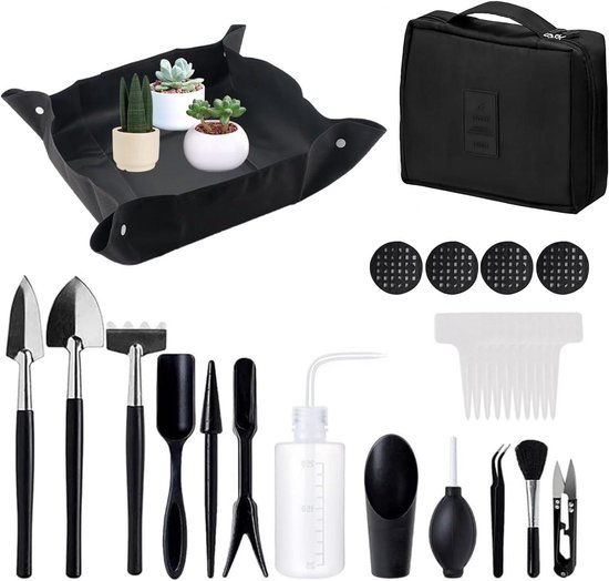 Zeynomax - Tuingereedschapsset met 28 stuks voor planten - Inclusief waterdichte tuinmat - Verpotmat en zaaihulp - Opbergtas - Geschikt voor binnen en buiten - 50 x 50 cm. van Merkloos	