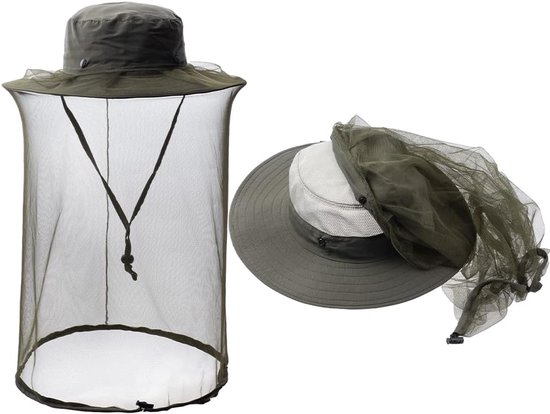 ZffXH Mosquito Fly Head Net Hat Netting Fishing Cap Beekeeping Beekeeper Veil Hats for Men Women, C Shape Army Green