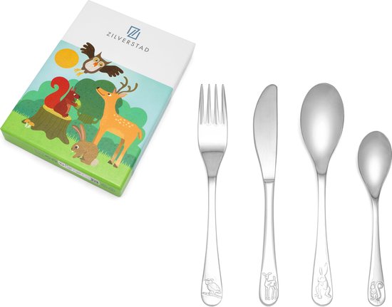 Zilverstad - Kinderbestek 4-delig Bosdieren RVS 18/10 van Zilverstad