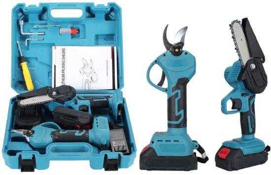 Zincline Accu Kettingzaag + Elektrische Snoeischaar – 21V – Inclusief 2 Accu’s – Compleet Tuingereedschap Set van Zincline