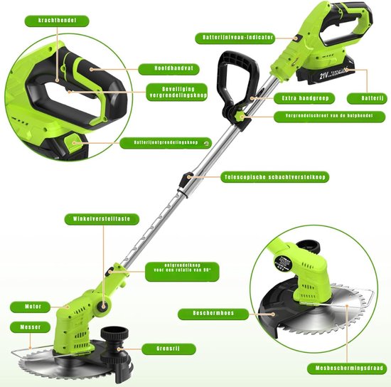 ZMR® Kantenmaaier - Grasmaaier - Accugrasmaaier - Groen - 136cm x 23cm x 13cm
