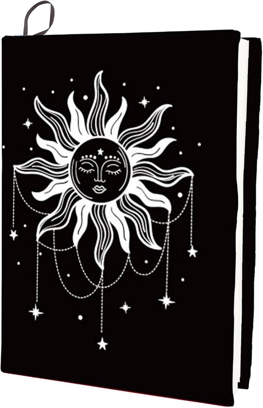 Zon - maan - ster - rekbare boekhoes - wasbaar - herbruikbaar - grote nylon boekhoes - boekbeschermer - elastische notebookhoezen voor 9 x 11 inch harde kaft - boeken - studieboek - cadeau - zwart van Merkloos	
