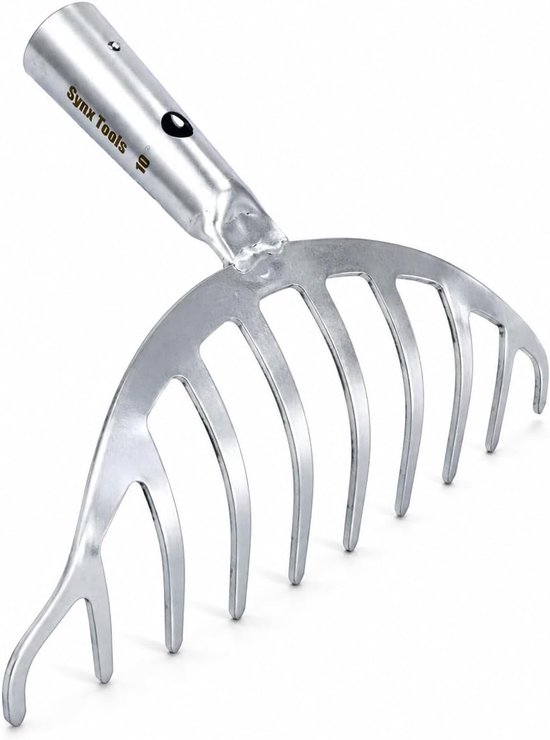 zonder steel van verzinkt staal – tuinhark / gazonhark voor bladeren, gras en perken – lichte hark voor tuinonderhoud en borders – gebogen tanden voor nauwkeurig harken – Synx Tools