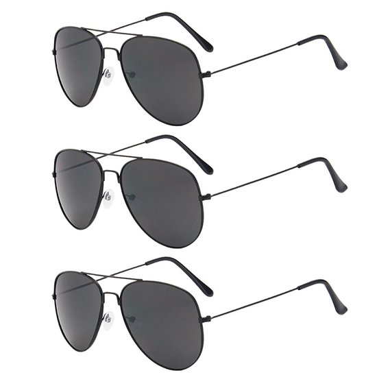 Zonnebrillen - Herenzonnebrillen - Gepolariseerd Zwart Rond Pilotenstijl - 3 Stuks - Unisex Zwart van Merkloos