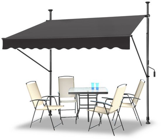 Zonnescherm met Handbediening - 200×120 cm - Donkergrijs - UV-bestendig Polyester met PU-coating - Verstelbaar 160–300 cm - Zonder Boren - Voor Balkon, Terras & Raam van Tectake