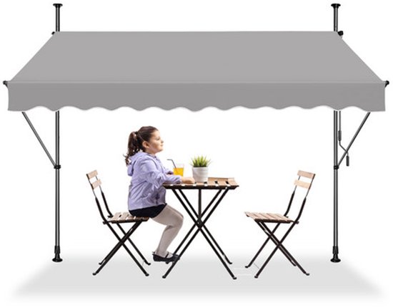 Zonnescherm met Handbediening - 250×120 cm - Grijs - UV-bestendig Polyester met PU-coating - Verstelbaar 160–300 cm - Zonder Boren - Voor Balkon, Terras & Raam van LUXAN