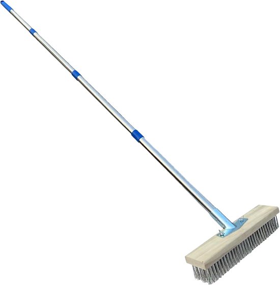 Zware Buitenbezem - Terras Schrobber - Onkruid Verwijderen - Lange Roestvrijstalen Steel - 30 cm Breed van Merkloos	