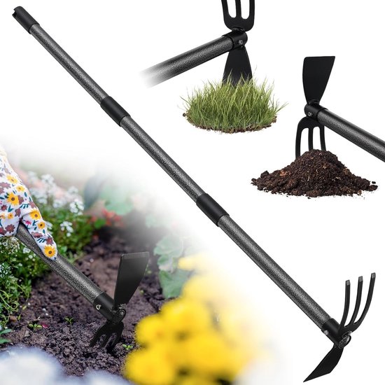 Zware Tuin Hark en Grondboor voor Efficiënt Onkruid Wieden en Bodem Losmaken, 140 cm Lengte