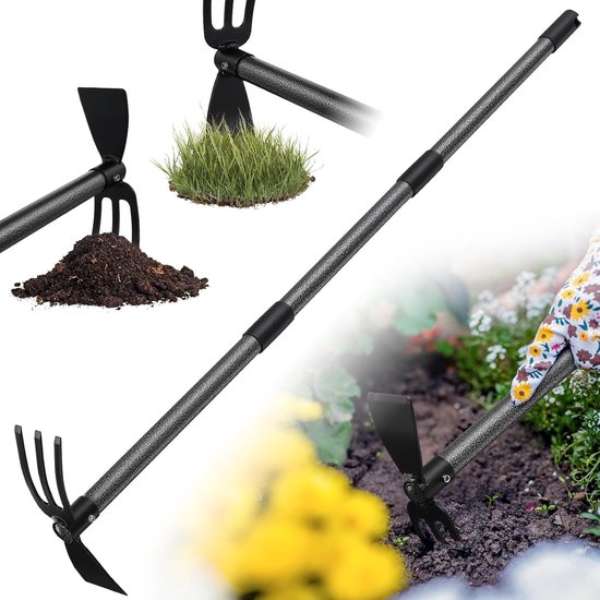 Zware Tuin Hark en Grondfrees voor Efficiënt Wieden en Losmaken van de Bodem, 140 cm Lengte, Ideaal voor Tuinonderhoud en Plantenverzorging