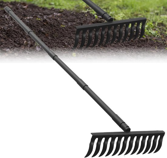 Zware Tuinhark van 200 cm met 12 Tanden en Verstelbare Handgreep voor Grasmaaien en Bladeren Verzamelen