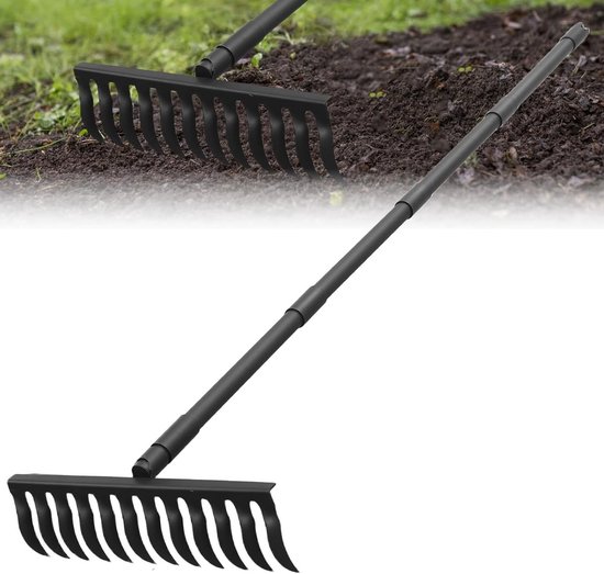 Zware Tuinhark van 200 cm met 12 Tanden en Verstelbare Handgreep voor Grondbewerking en Bladeren Verzamelen