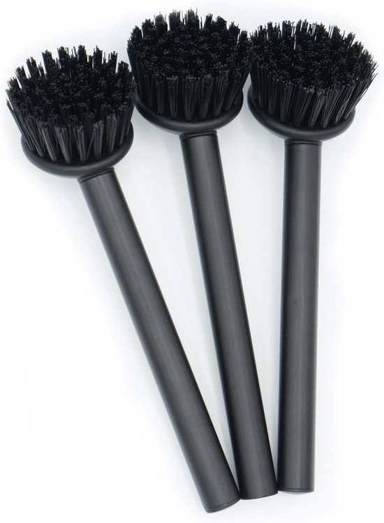 Zwart, afwasborstelset (2 stuks), 21 cm, design keukenborstel keuken en badkamer, afwasborstel, vaatborstel, steelborstel rond