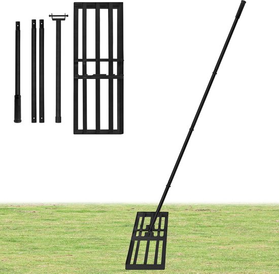 Zwart Gazonhark 50x25cm, Gesegmenteerd 95.5-185cm in Hoogte Verstelbaar, Tuinharken met Rubberen Handgreep, Draagbare Vlakvlakvlak, Afneembaar Gazonnivelleringshark voor Tuin/Gazononderhoud/Yard Golf, NAIZY van Merkloos	