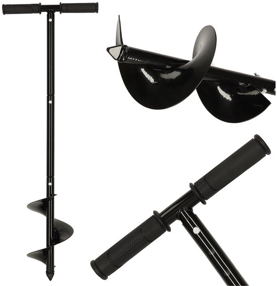 Zwarte Grondboor met rubberen handvat - Tuinboor - Palenboor - boordiameter 15 cm totale lengte 85 cm van Bellson