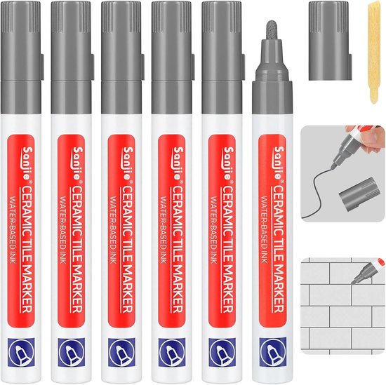 Zwarte Tegelvoeg Marker, 6-Delige Set met Vervangtips, Waterdichte Voegen Renovatie voor Keuken en Badkamer Tegels