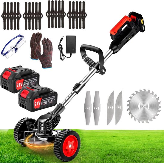 Zweefmaaier - Bosmaaier Electrisch - Grastrimmer met Accu - Grasmaaier - Handmaaier met Wielen - Zwart met Rood van Merkloos	