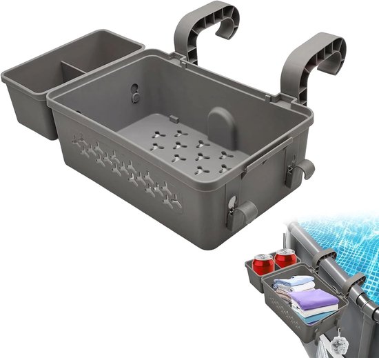 Zwembad-opbergmanden, met plank voor zwembad, bekerhouder, kleine haken, multifunctionele accessoires voor handdoeken, dranken