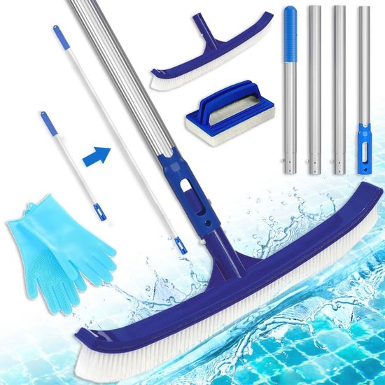 Zwembadborstel 43 cm met verstelbare aluminium stang en premium PP-borstels - Reinigingsborstel voor zwembaden van Merkloos	