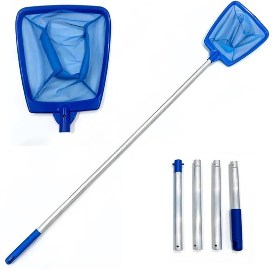 Zwembadschepnet, 155 cm, fijn zwembadnet met telescoopstang, skimmer schepnet, zwembadreiniging met 4 afneembare stangen, fijnmazig net, handschepnet voor zwembad, vijver, zwembad