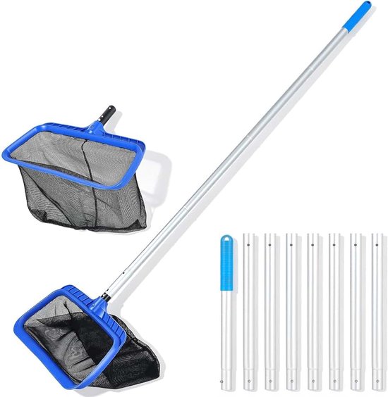 Zwembadschepnet met telescoopstang, 320 cm, fijnmazig vijvernet, zwembadschepnet met 43,5 cm diep net, bodemschepnet, bladschepnet, algenschepnet voor zwembad, vijver, whirlpool, spa