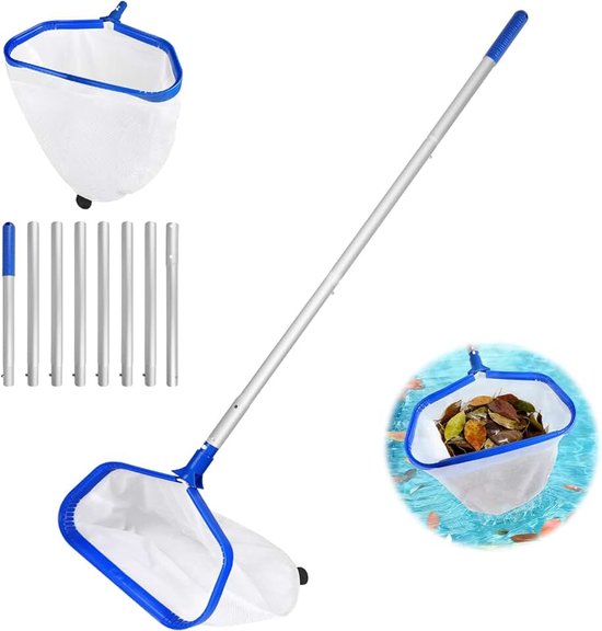 zwembadschepnet, zwembadreinigingsnet met 2,8m verstelbare stang vijverschepnet Randen Gemakkelijk te scheppen Bodemschepnet voor zwembad, aquarium, spa - Type B (Blauw aluminium frame, wit