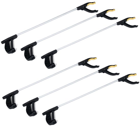 Zwerfvuilgrijper/afvalgrijper zwart/grijs - 6x - 76 cm - kunststof - Grijparmen - Vuilnisgrijpers van Grijparmen