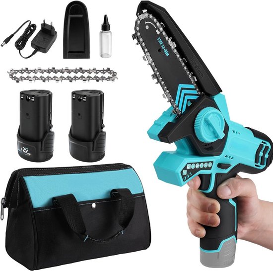 Zylo® Mini Kettingzaag - Kettingzaag Accu - Hand Kettingzaag - ‎36.9 x 18.8 x 12 cm - Turkoois van Zylo